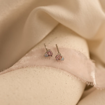 Pink Baguette Opal Studs Sterling Silver