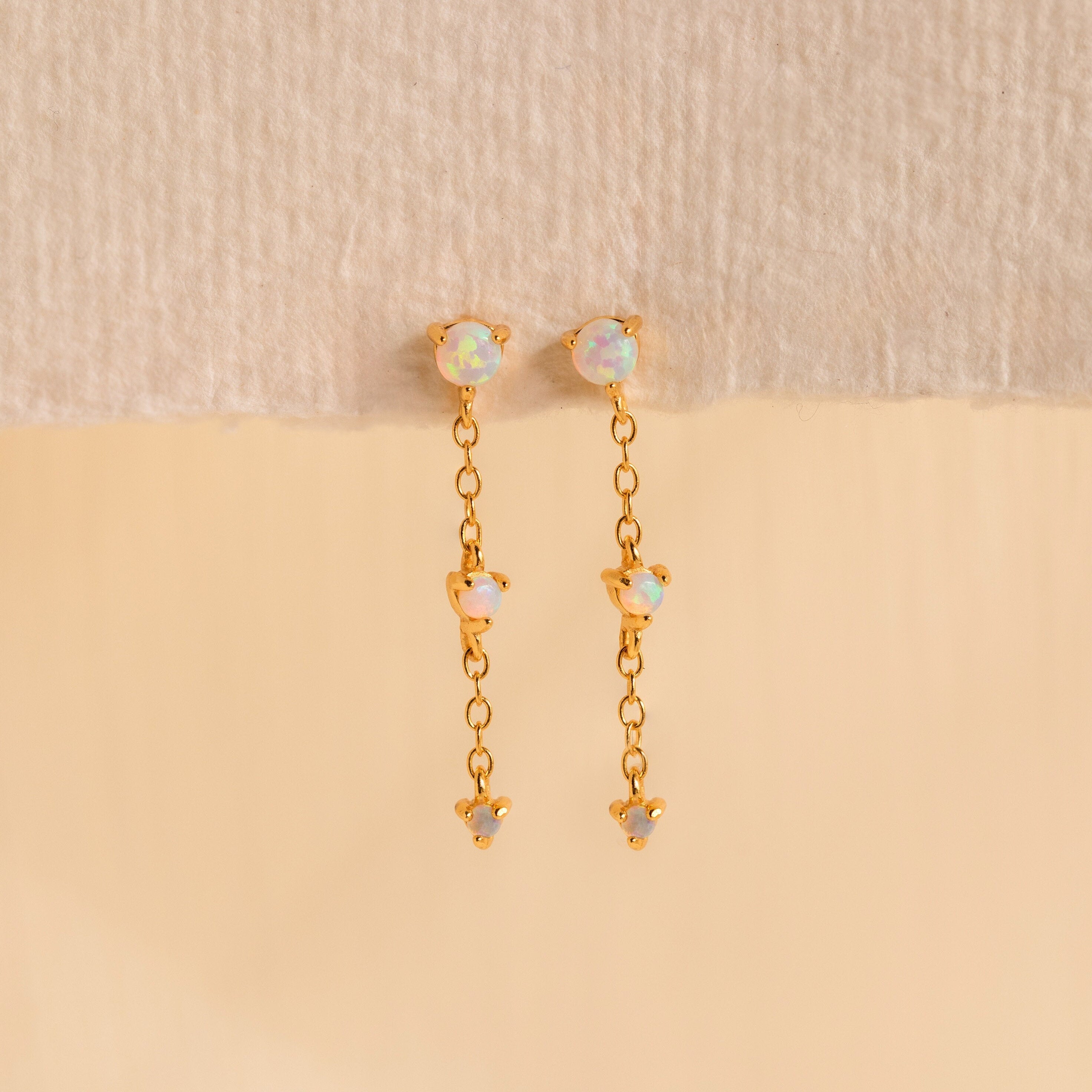 Opal Chain Drop Earrings 18K Gold