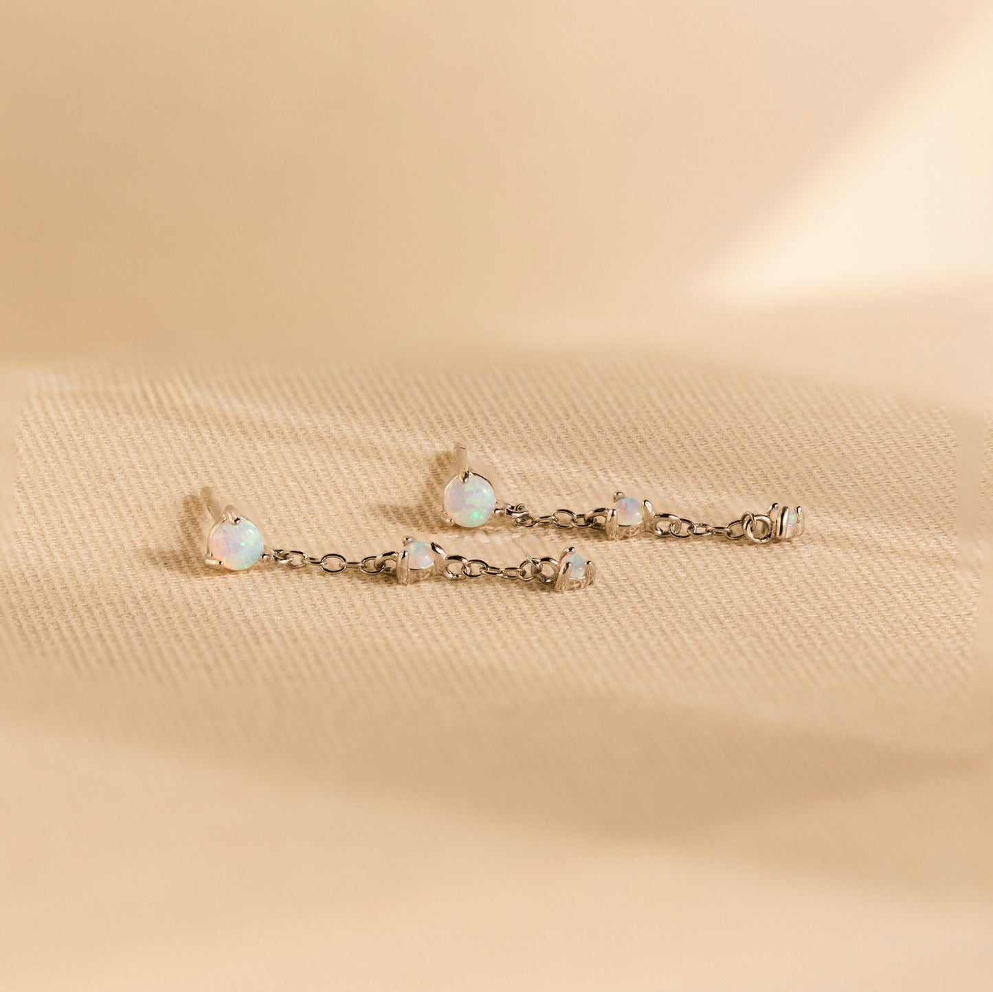 Opal Chain Drop Earrings Sterling Silver