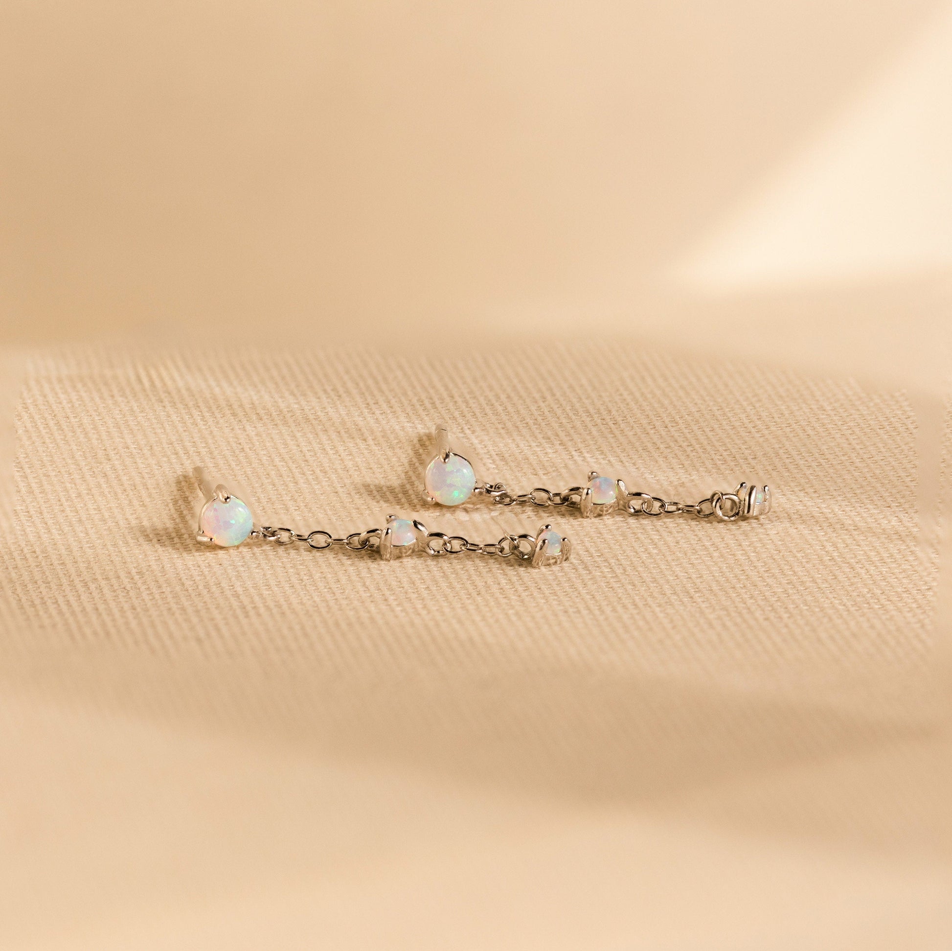 Opal Chain Drop Earrings Sterling Silver