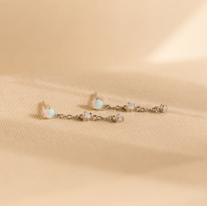 Opal Chain Drop Earrings Sterling Silver