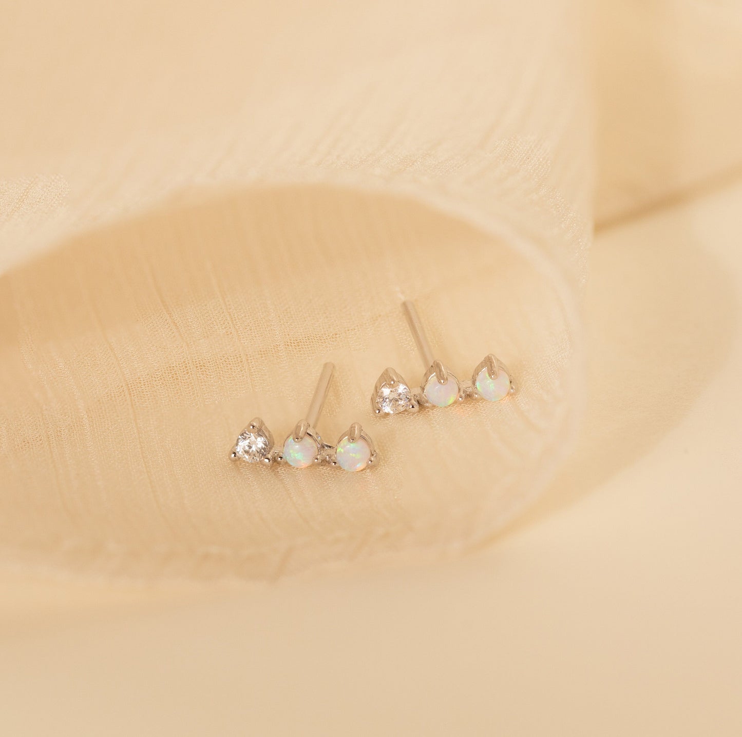 Opal Diamond Bar Studs Sterling Silver