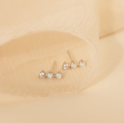 Opal Diamond Bar Studs Sterling Silver