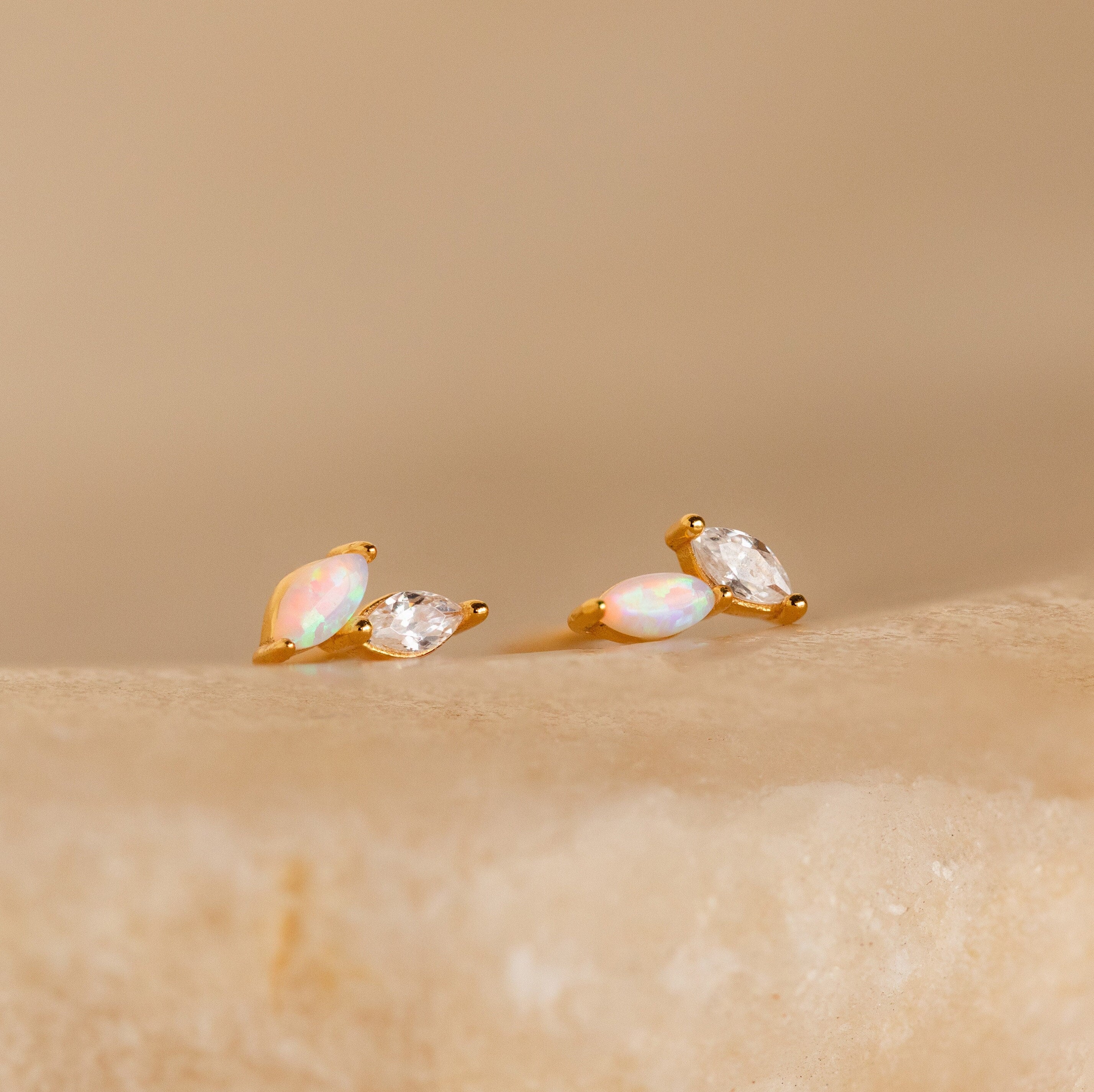 Opal & Diamond Marquise Studs 18K Gold