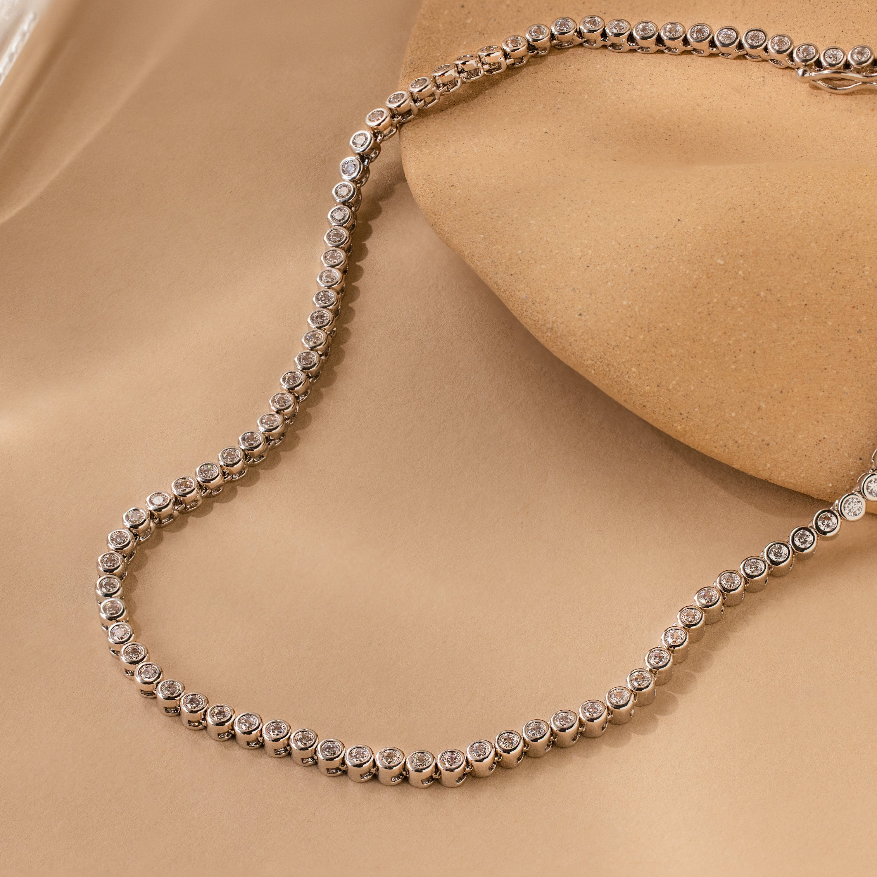 Diamond Bezel Tennis Necklace Sterling Silver