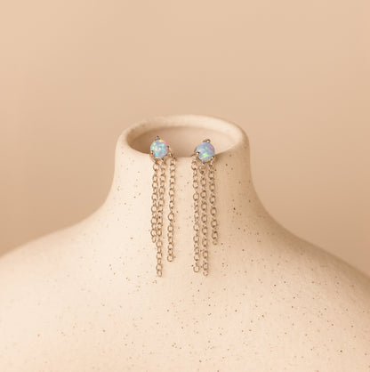 Opal Chain Earrings Sterling Silver