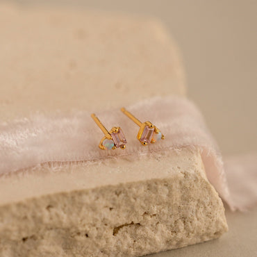 Pink Baguette Opal Studs 18K Gold