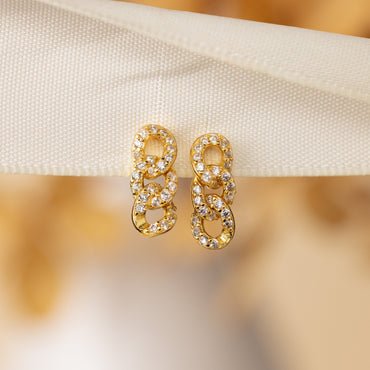Pave Link Studs 18K Gold