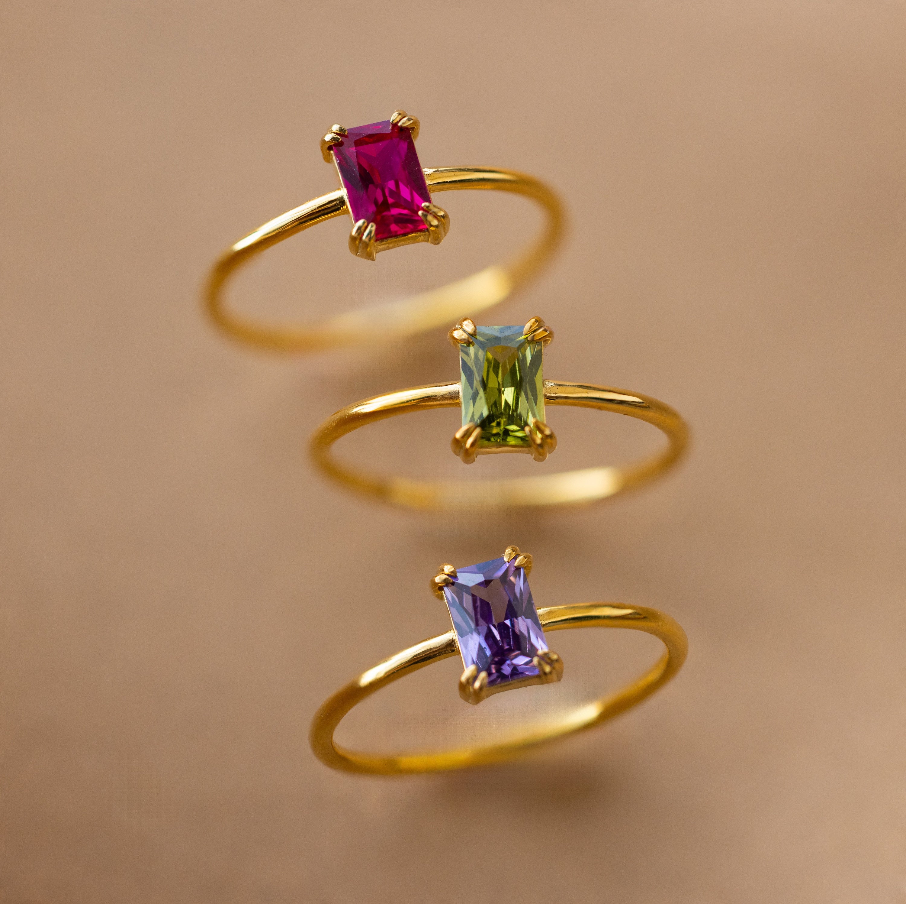 Emerald Cut Birthstone Ring Rose Gold