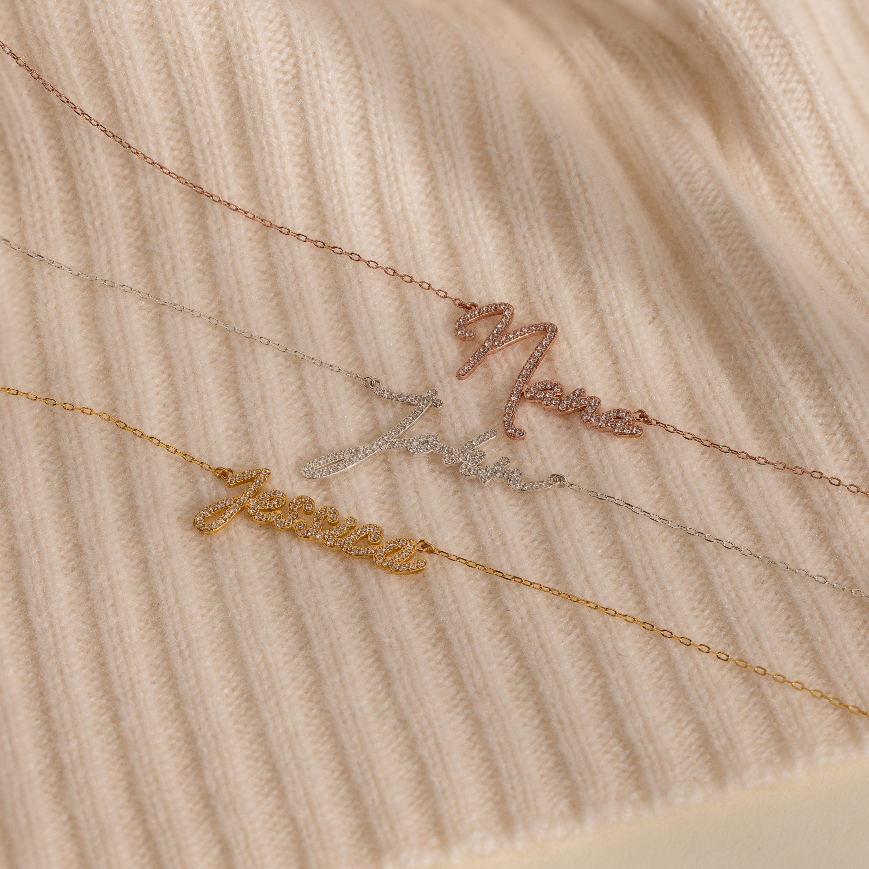 Pave Handwriting Necklace Rose Gold