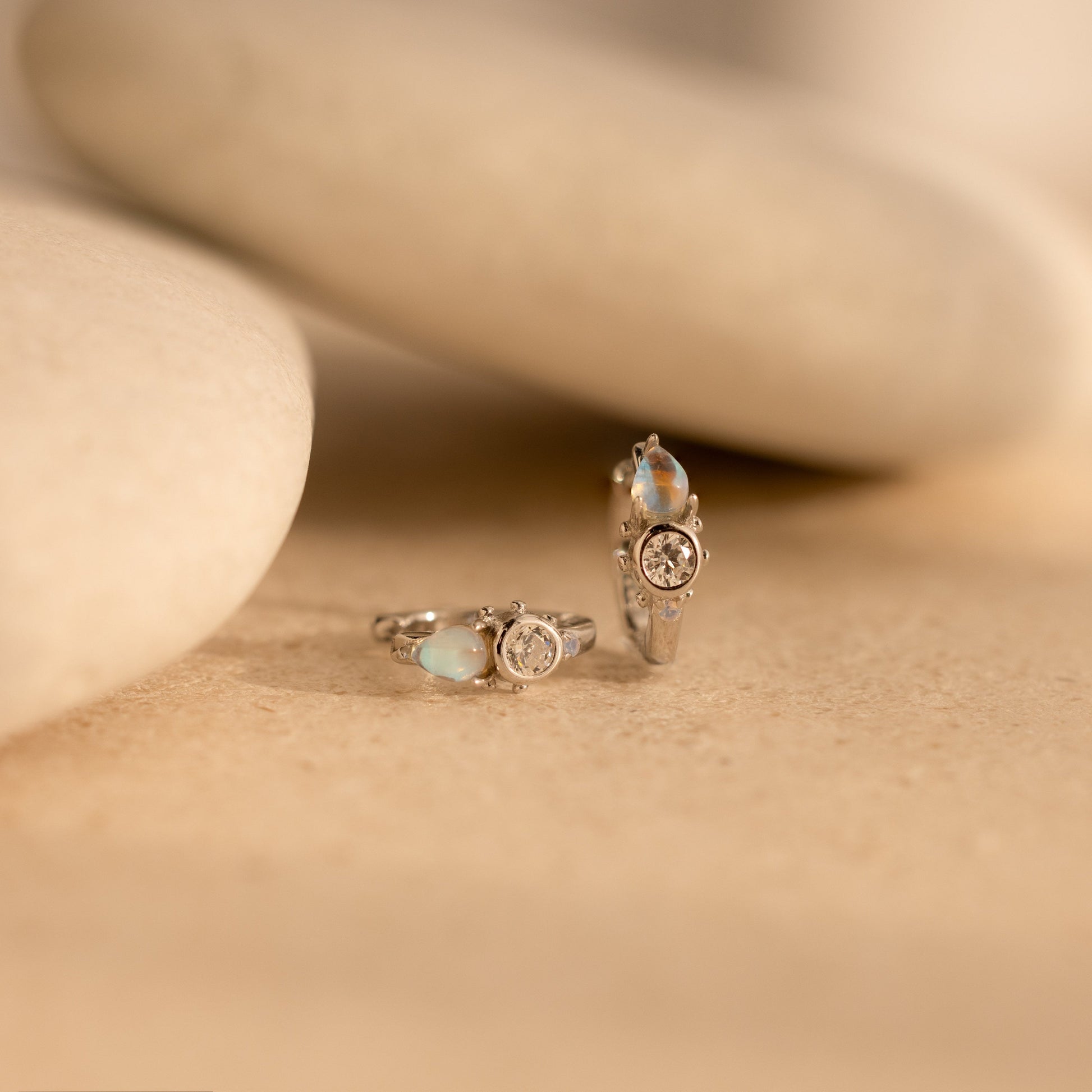 Opal and Diamond Huggies Sterling Silver