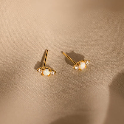 Opal and Diamond Studs 18K Gold