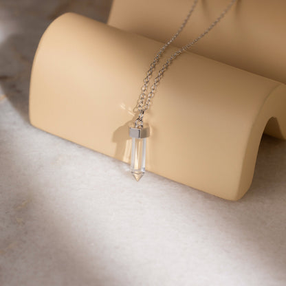 Cosmic Clarity: Clear Quartz Hexagonal Pendant Necklace