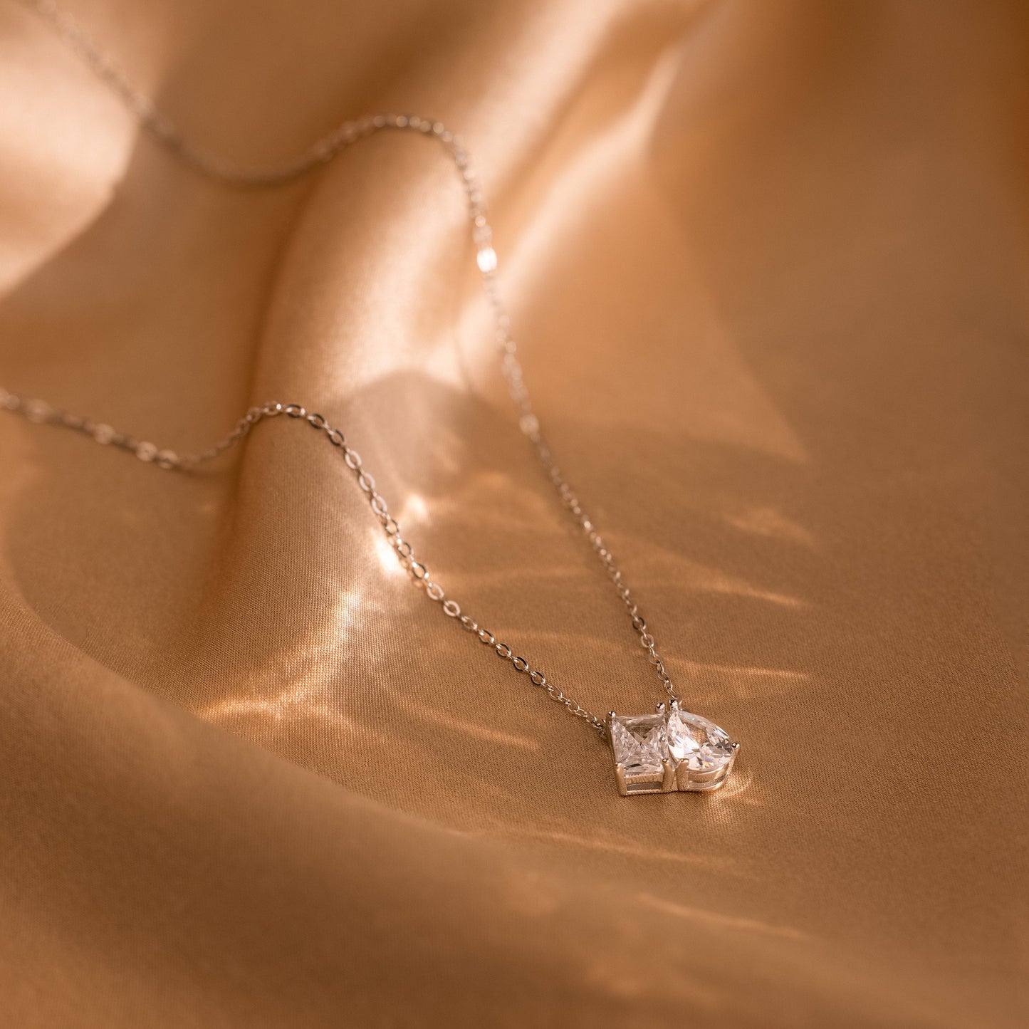 Toi et Moi Diamond Necklace Sterling Silver