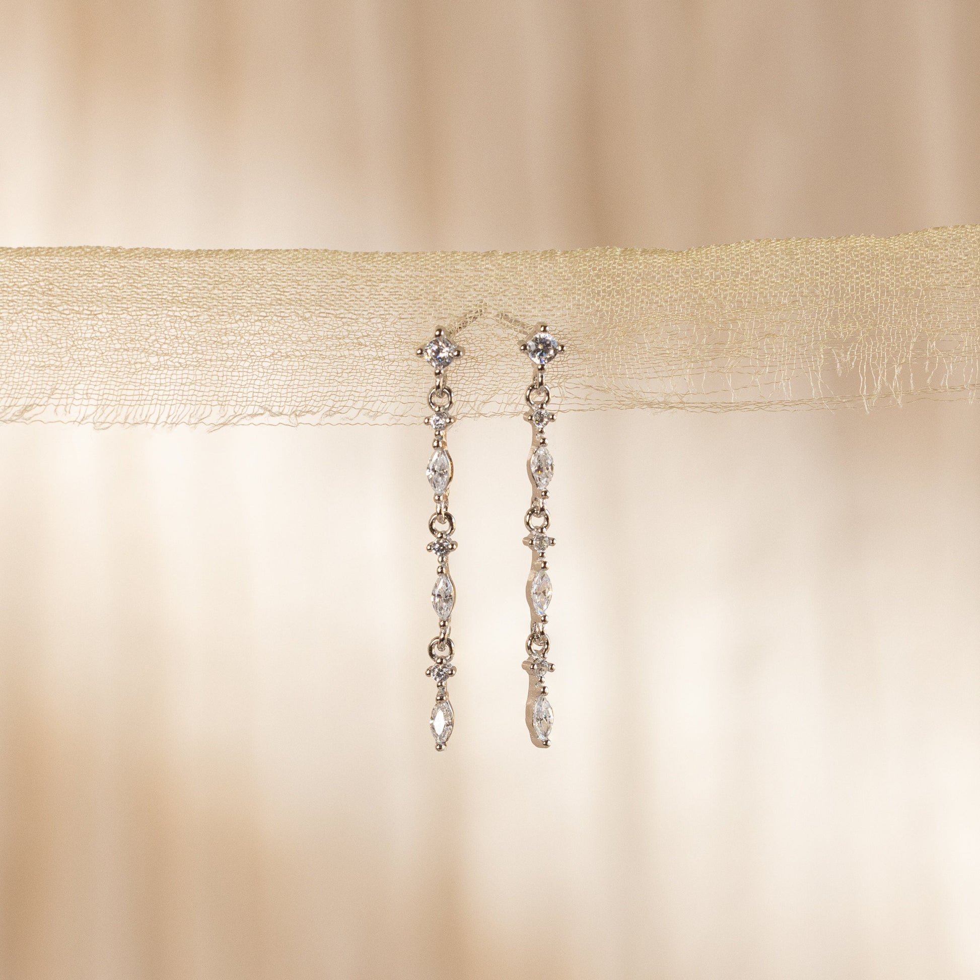 Dainty Diamond Drop Earrings Sterling Silver