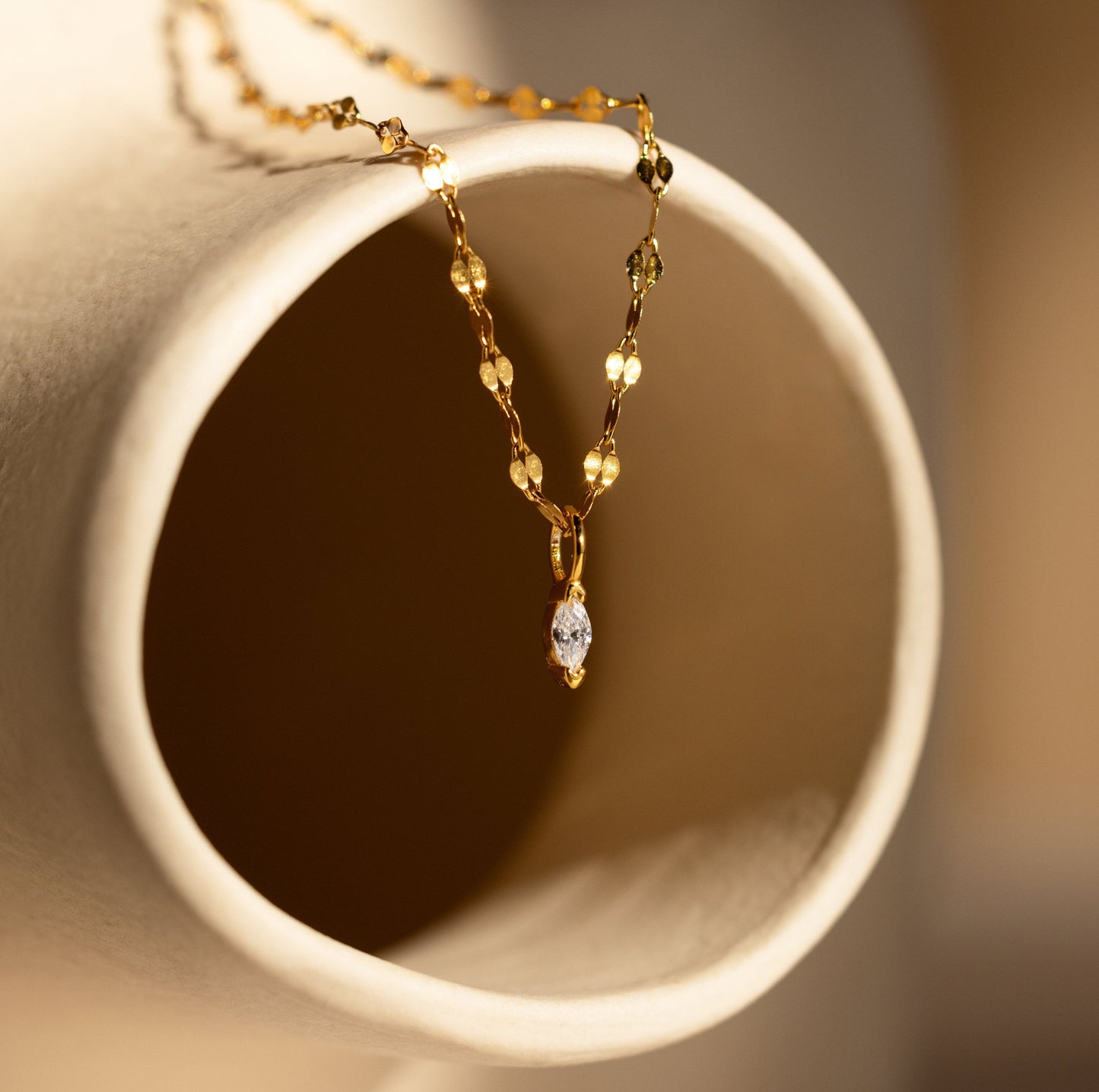 Dainty Marquise Pendant Necklace 18K Gold