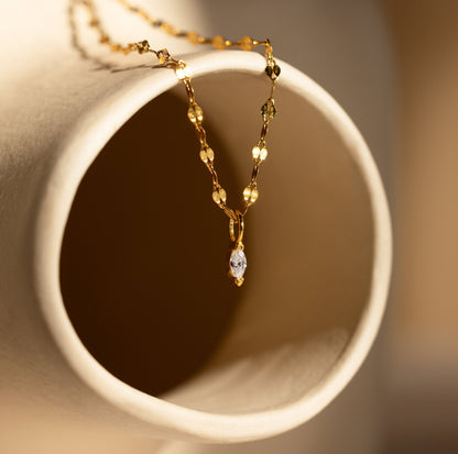 Dainty Marquise Pendant Necklace 18K Gold