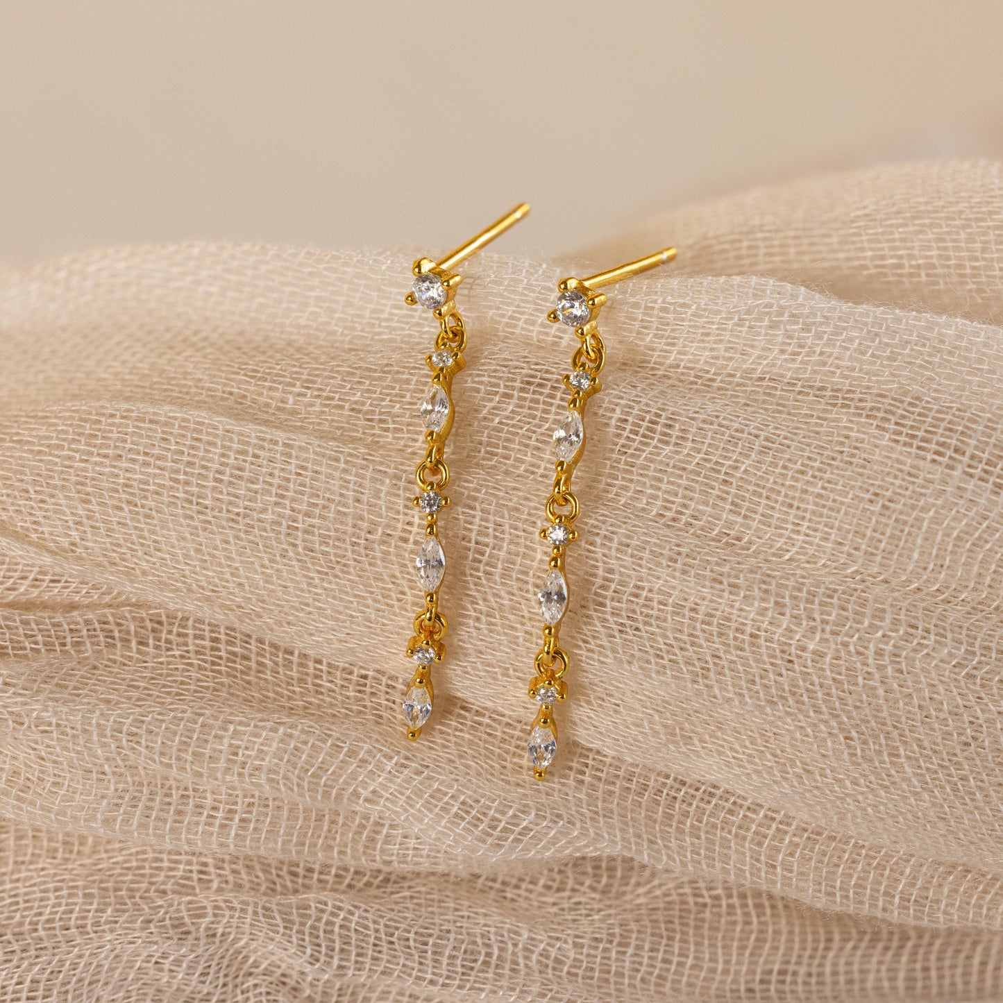 Dainty Diamond Drop Earrings 18K Gold
