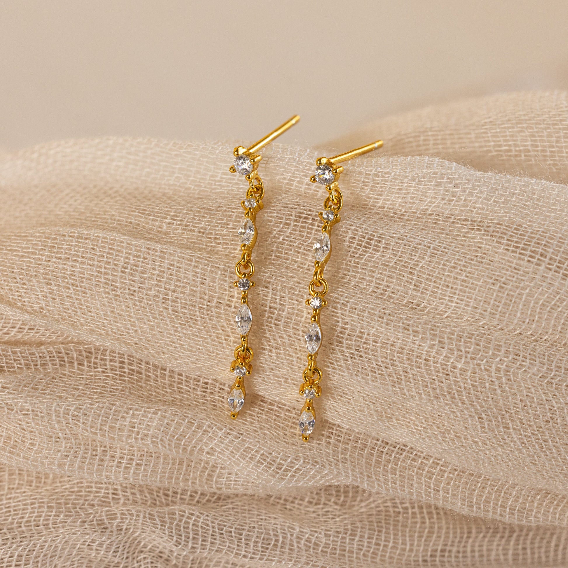 Dainty Diamond Drop Earrings 18K Gold