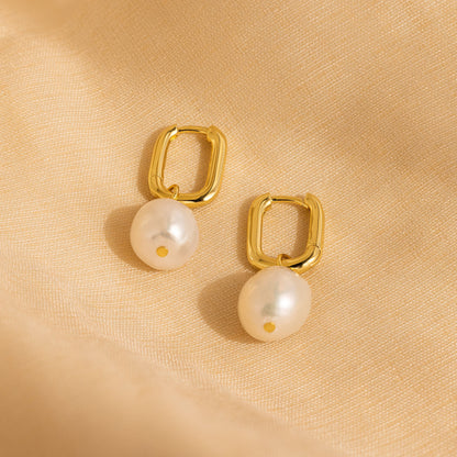 Freshwater Pearl Drop Hoops 18K Gold