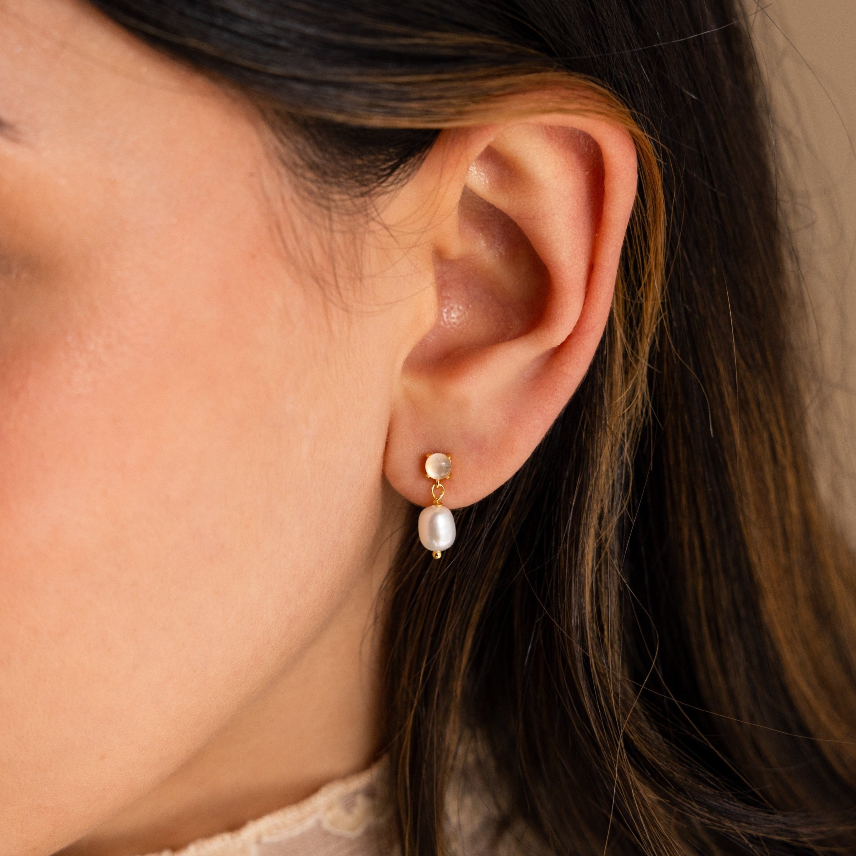 Moonstone Pearl Drop Earrings