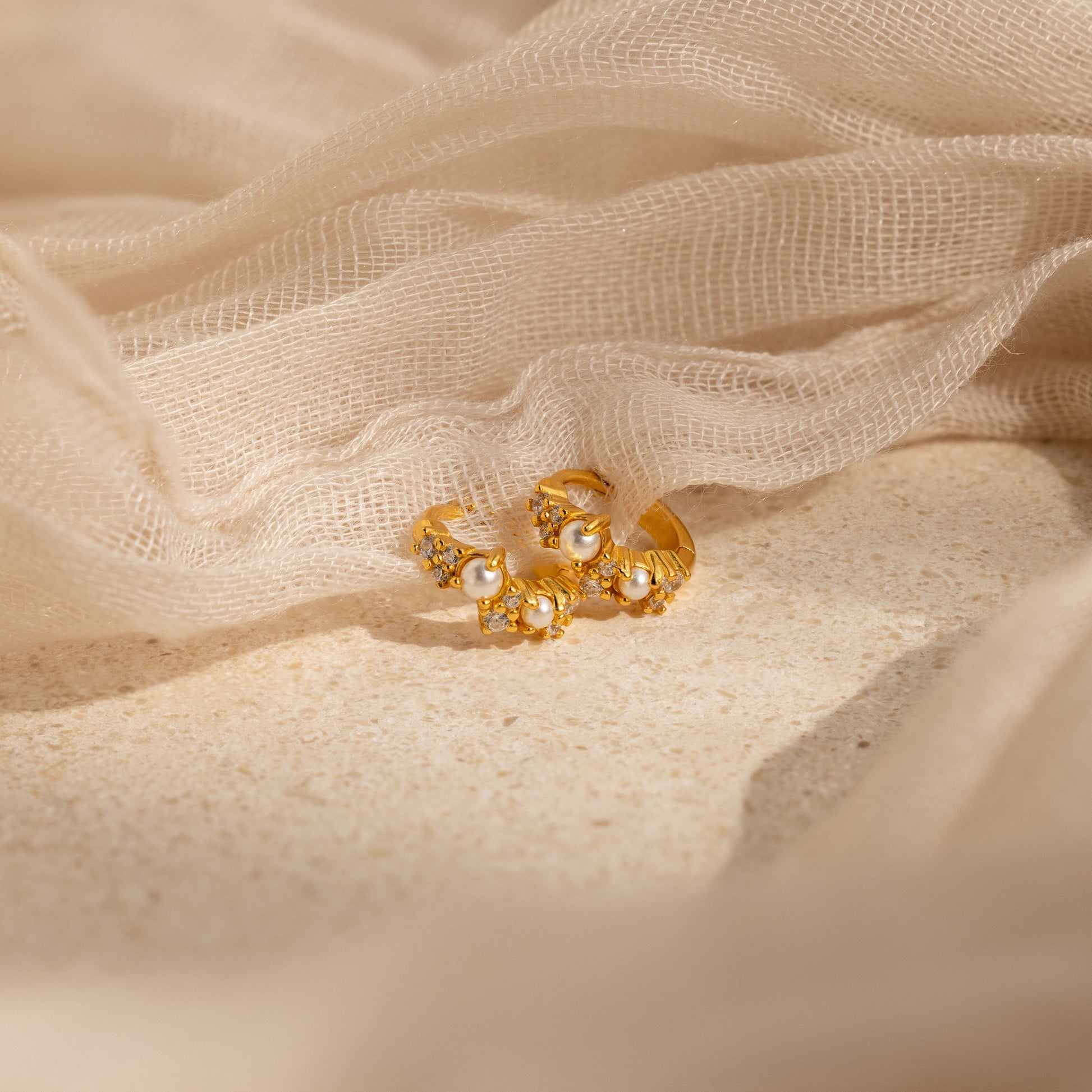 Pearl Diamond Cluster Huggies 18K Gold