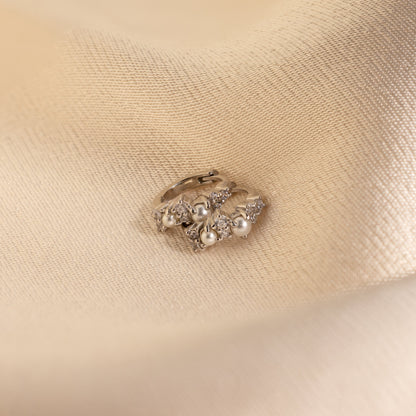 Pearl Diamond Cluster Huggies Sterling Silver