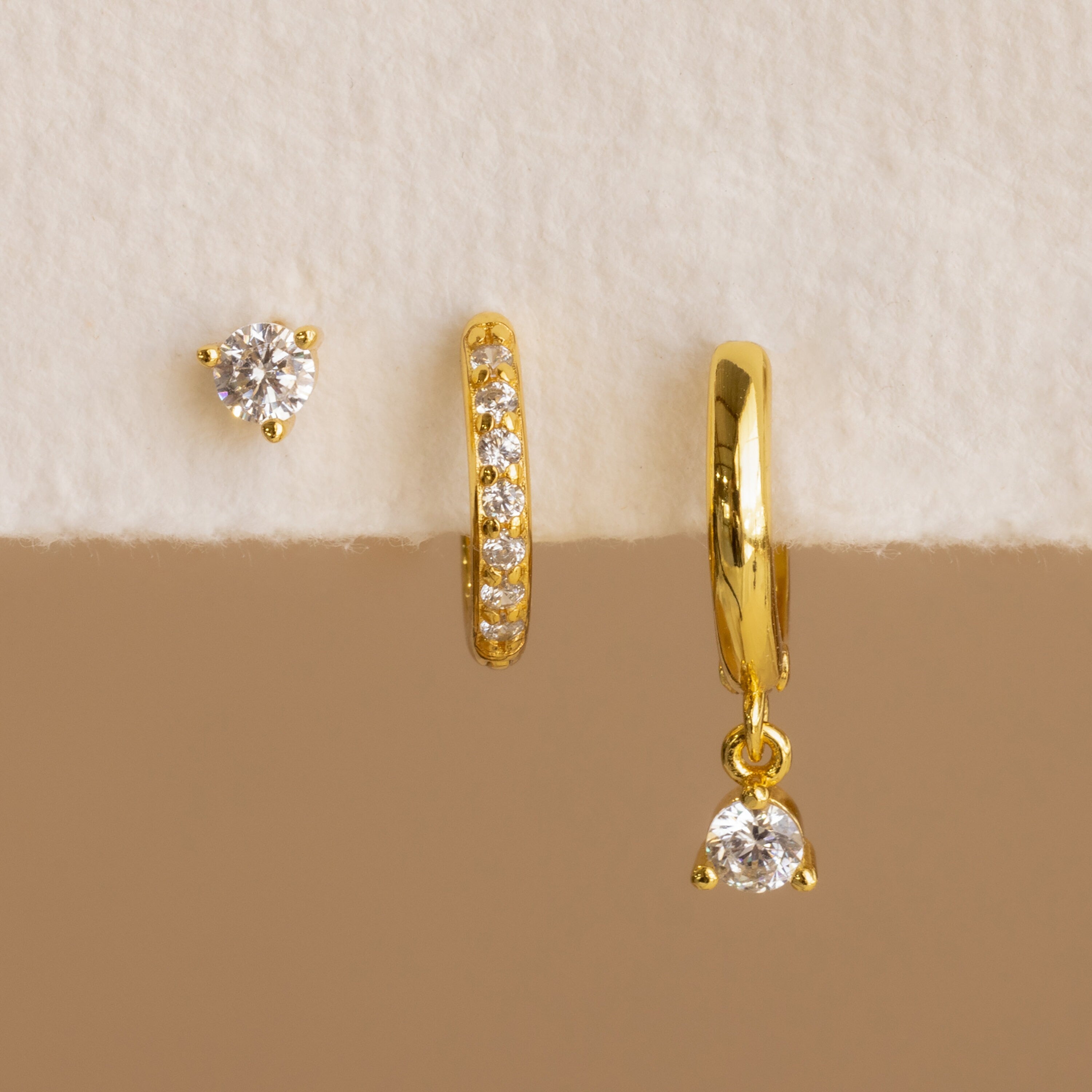 Classic Diamond Earrings Set  Gold Plated