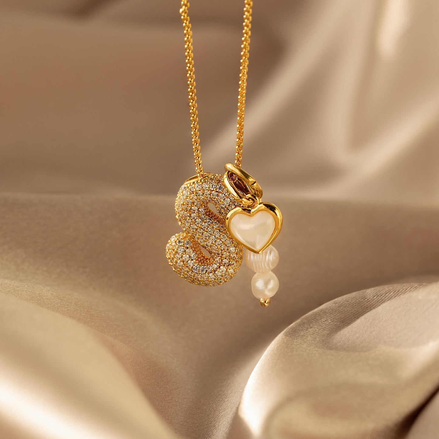 Personalized Puffy Initial Necklace with Pave Diamonds