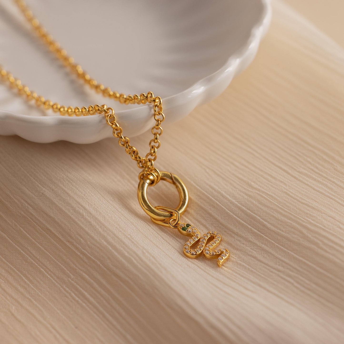 Diamond Serpent Charm Necklace
