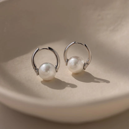 Bold Round Pearl Hoops