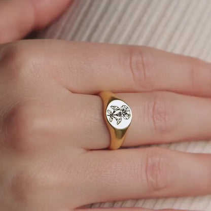 Birth Flower Signet Ring
