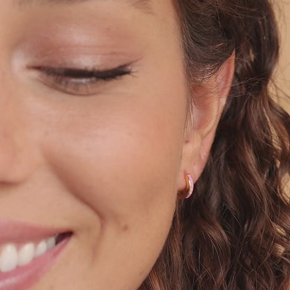 Exquisite Magenta Opal Inlay Huggie Hoop Earrings