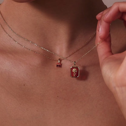 Garnet Floral Birthstone Necklace