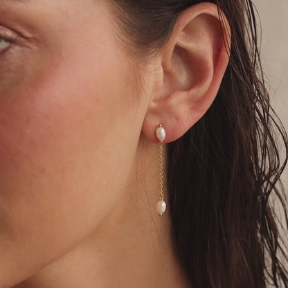 Subtle Pearl Drop Chain Earrings