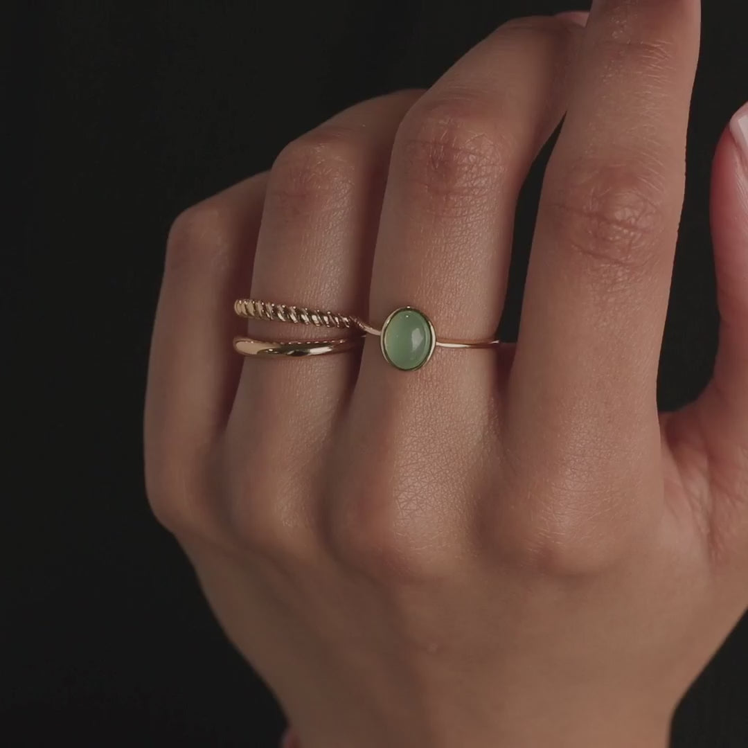 Jade Oval Ring with Green Gemstone on 18K Gold-Finished Band