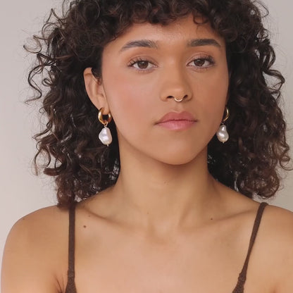 Baroque Pearl Drop Hoop Earrings
