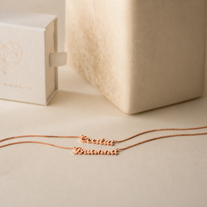 London Double Name Necklace in Box Chain