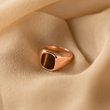 Men's Tigers Eye Signet Ring: Sterling Silver or 18K Gold with Faux Tiger's Eye Stone