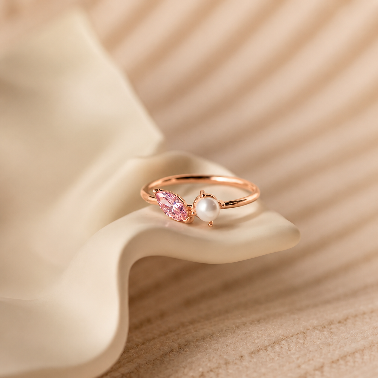 Marquise Birthstone & Pearl Stackable Ring