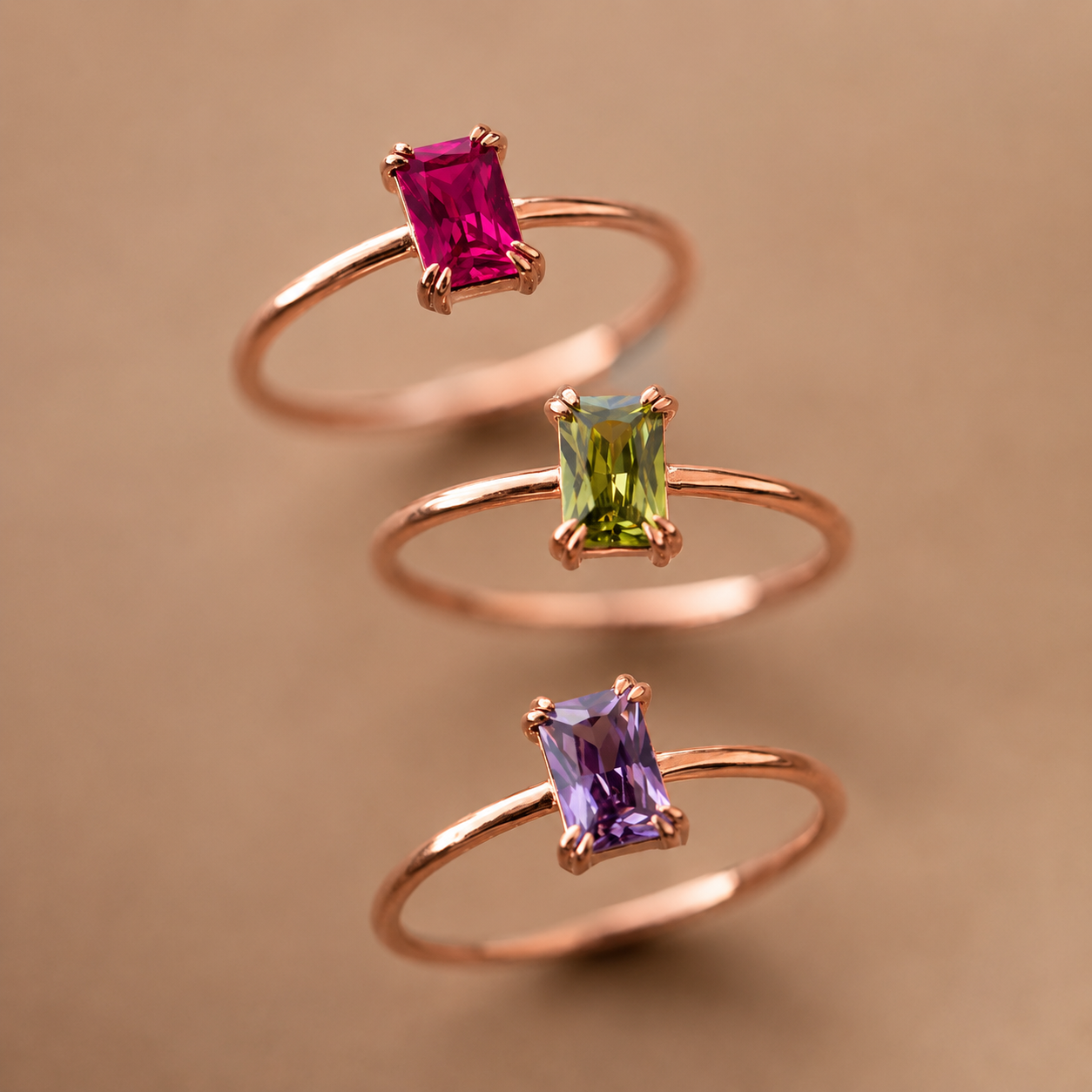 Emerald Cut Birthstone Ring