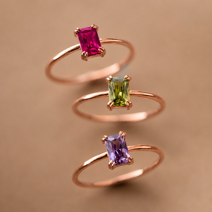 Emerald Cut Birthstone Ring