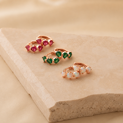Triple Opal Birthstone Huggies