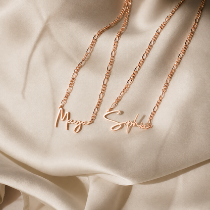 Make a Statement with the Carrie Name Necklace in Figaro Chain
