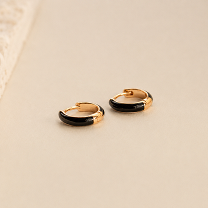 Black Enamel Huggie Hoop Earrings