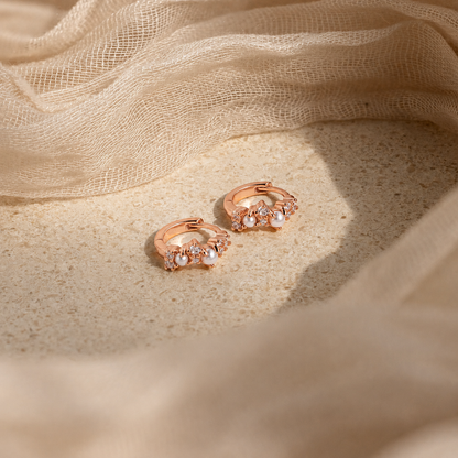 Pearl Diamond Cluster Huggies