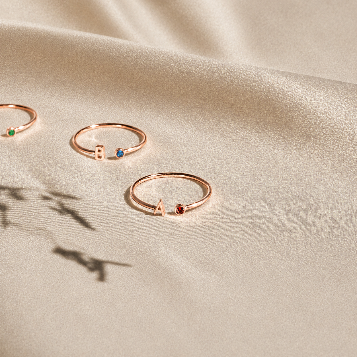 Modern Initial Birthstone Ring