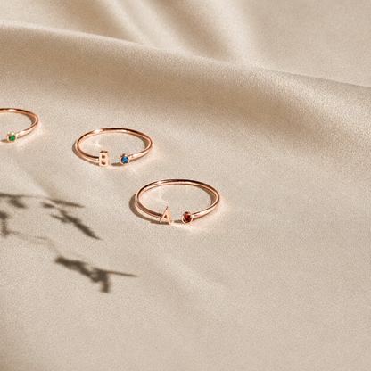 Modern Initial Birthstone Ring