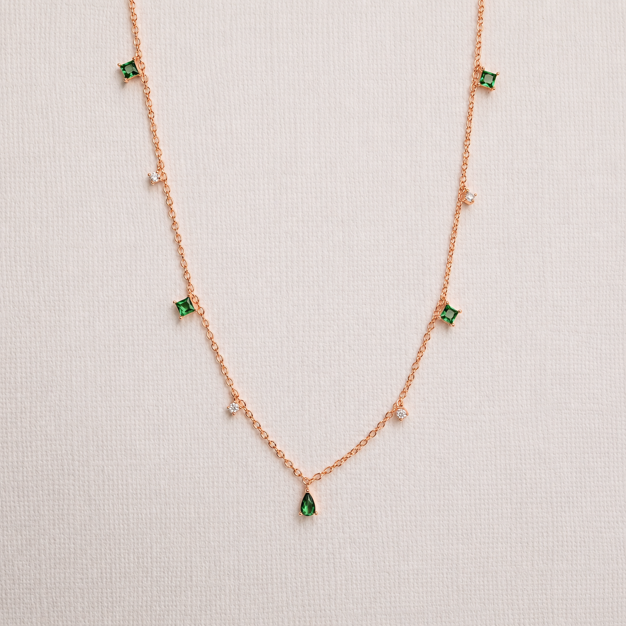 Emerald Diamond Station Necklace