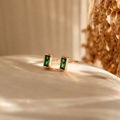 Baguette Birthstone Stud Earrings